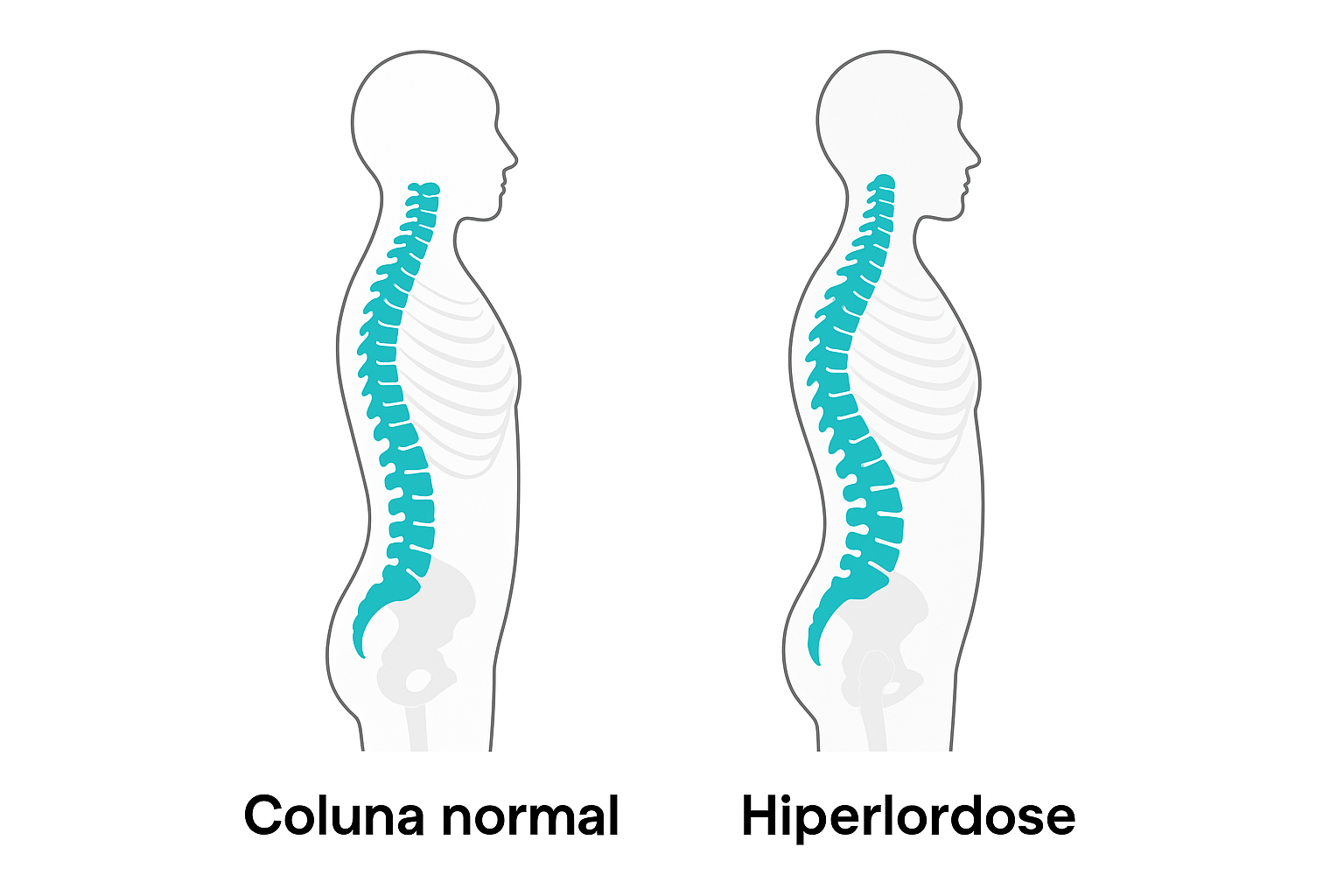 Duas imagens comparando uma coluna normal com uma coluna com hiperlordose