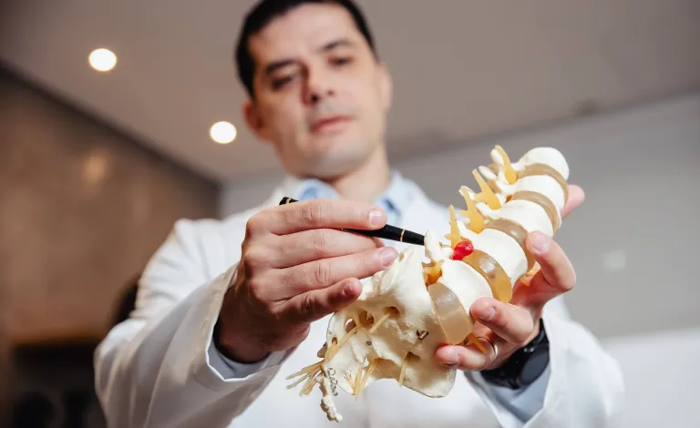 Médico avaliando anatomia da coluna vertebral